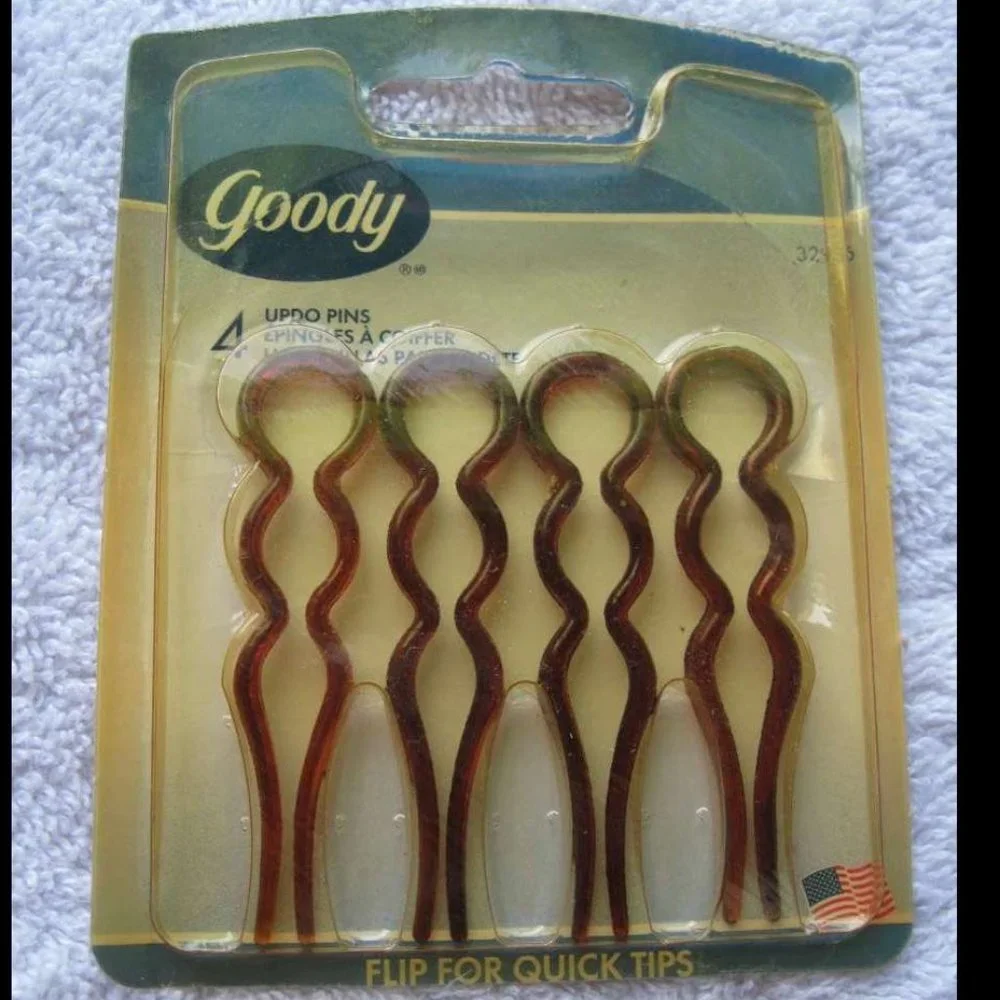 4 Goody 2002 Hair Sticks Plastic Chignon Pins Secure Updo Large Round End Wavy